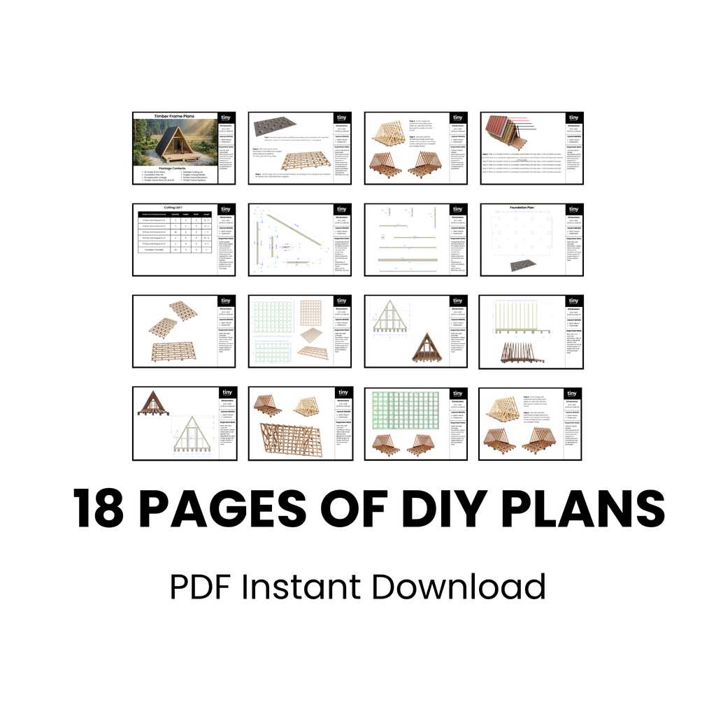 Tiny A-Frame Cabin Plans, 12' x 17' - 1 Bedroom 200 SF, DIY House Blueprint